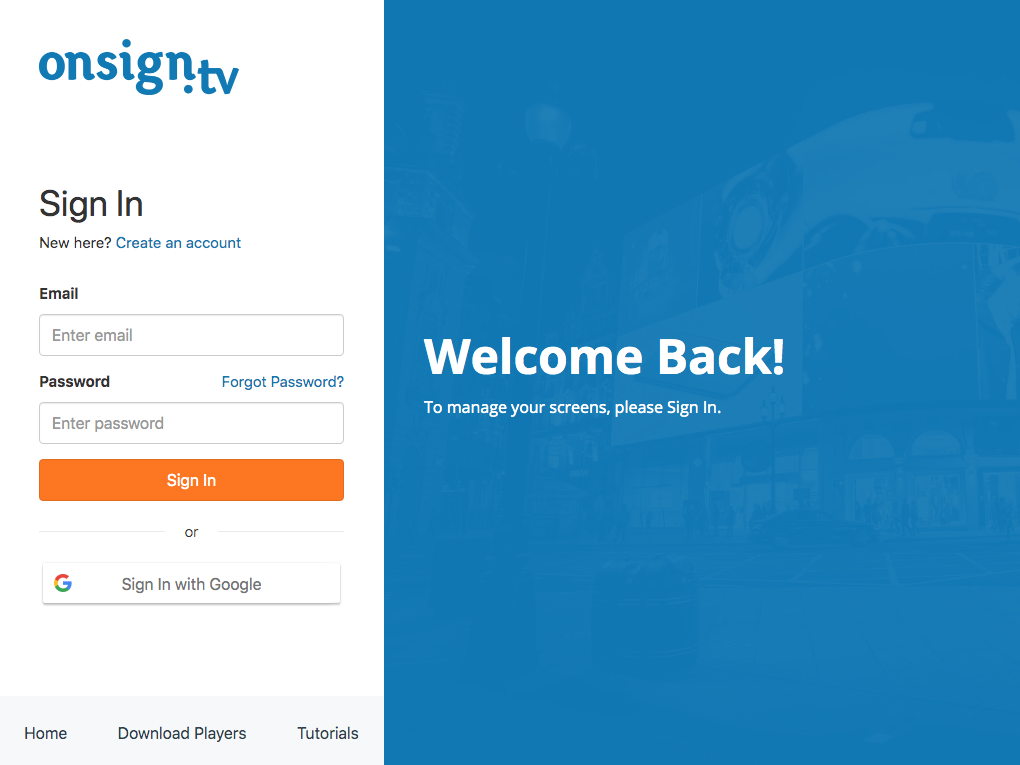 OnSign Login Page